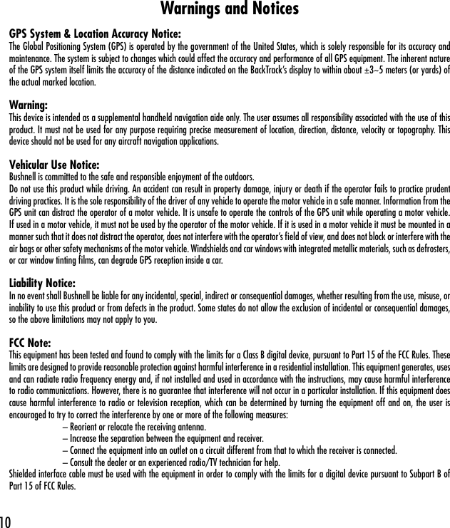 Page 10 of 12 - Bushnell Bushnell-Backtrack-360200-Users-Manual-  Bushnell-backtrack-360200-users-manual