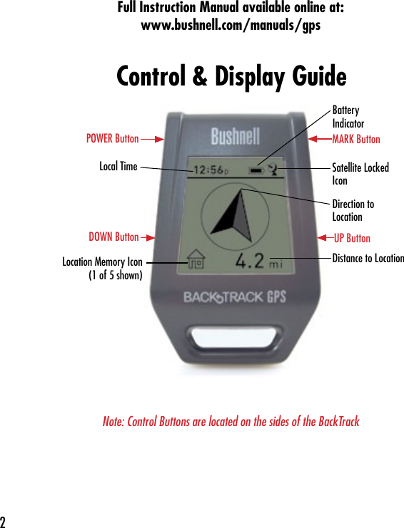 Page 2 of 12 - Bushnell Bushnell-Backtrack-360200-Users-Manual-  Bushnell-backtrack-360200-users-manual