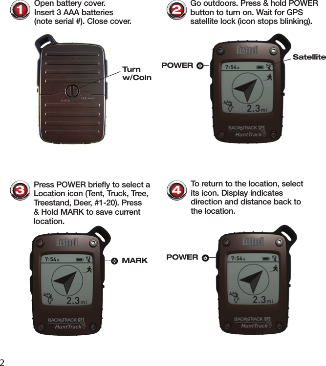 Page 2 of 8 - Bushnell Bushnell-Hunttrack-Quick-Start-Guide-English-Quick-Start-Guide
