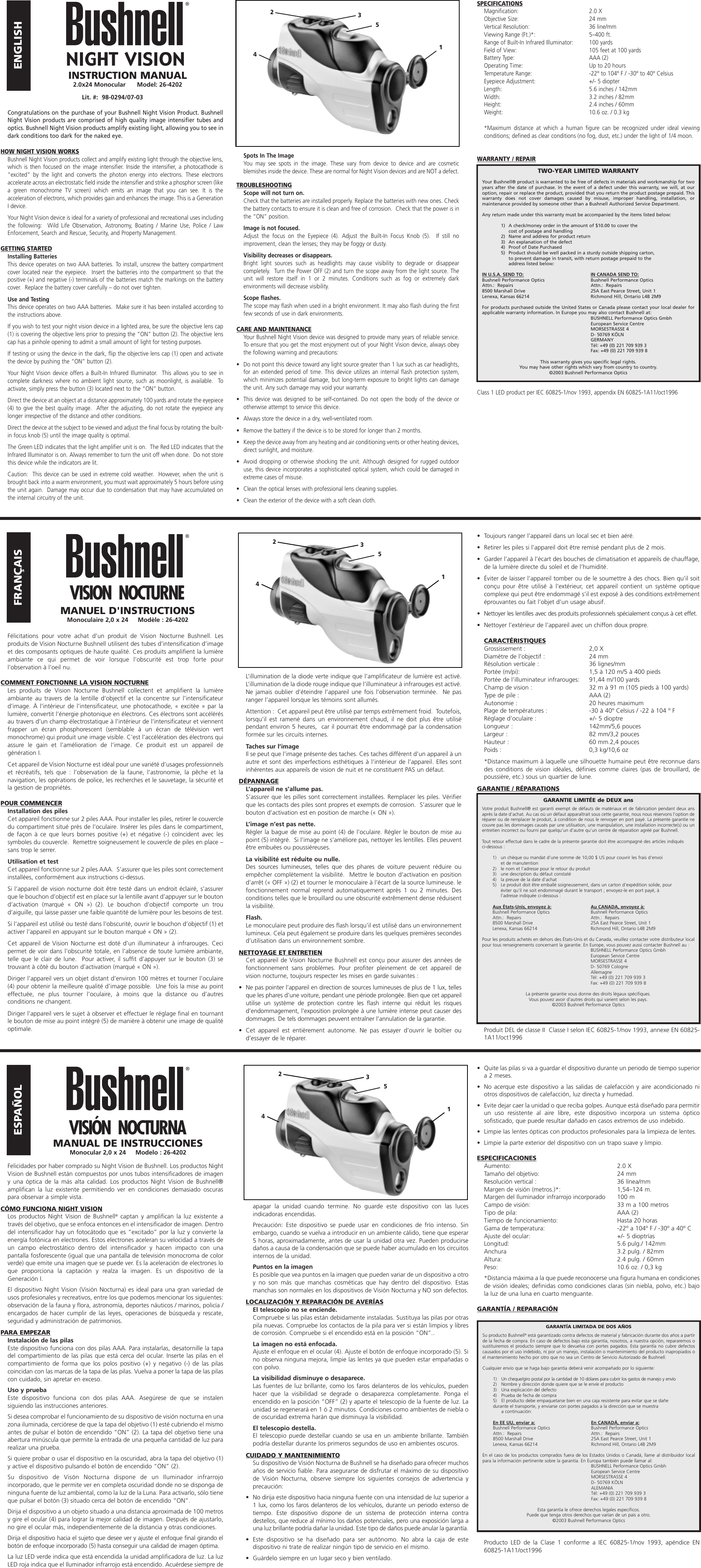 Page 1 of 2 - Bushnell Bushnell-Night-Vision-26-26-4202-Users-Manual- 26-4202 NVGuard 6LIM  Bushnell-night-vision-26-26-4202-users-manual