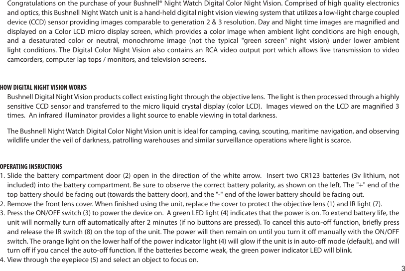 Page 3 of 8 - Bushnell Bushnell-Night-Watch-263230Cl-Users-Manual-  Bushnell-night-watch-263230cl-users-manual