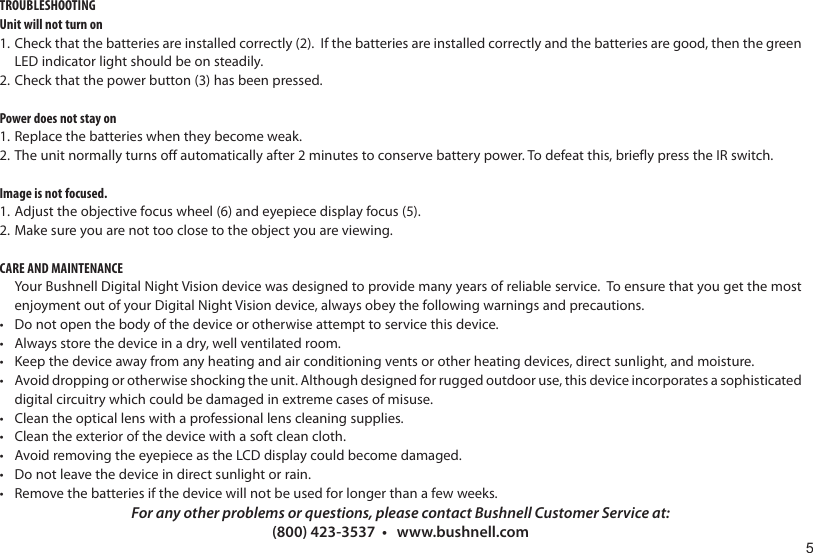 Page 5 of 8 - Bushnell Bushnell-Night-Watch-263230Cl-Users-Manual-  Bushnell-night-watch-263230cl-users-manual