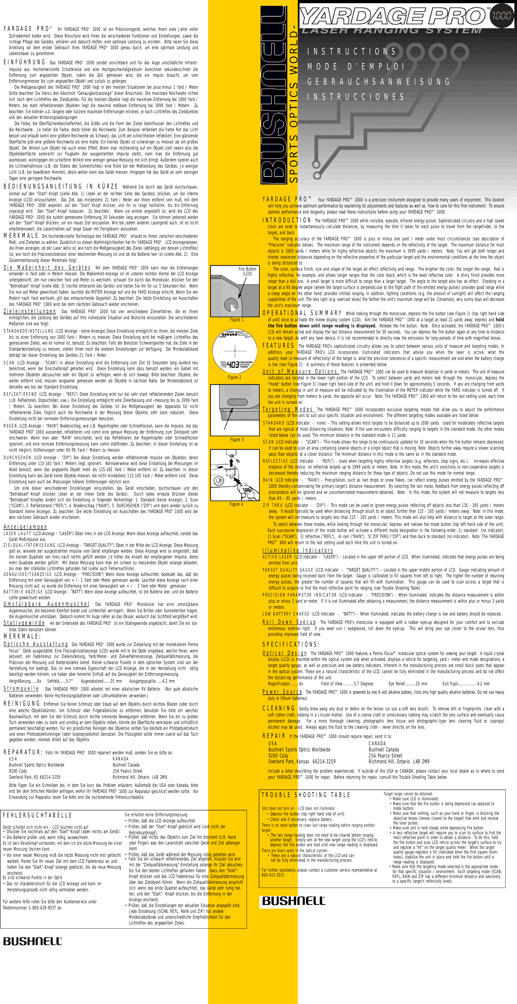 Page 1 of 2 - Bushnell Bushnell-Yardage-Pro-1000-201000-Owner-S-Manual