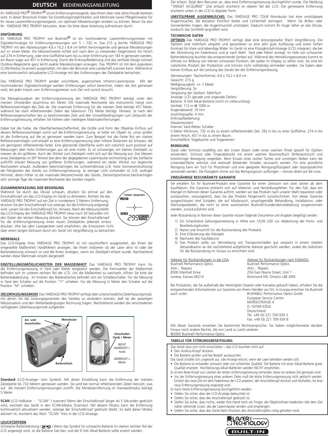 Page 4 of 6 - Bushnell Bushnell-Yardage-Pro-Trophy-202018-Owner-S-Manual 20-2018 6LIM Web