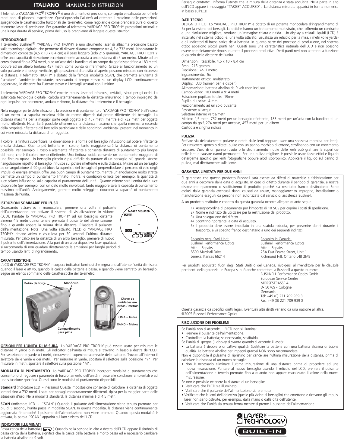 Page 5 of 6 - Bushnell Bushnell-Yardage-Pro-Trophy-202018-Owner-S-Manual 20-2018 6LIM Web