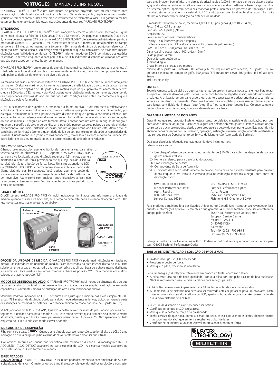 Page 6 of 6 - Bushnell Bushnell-Yardage-Pro-Trophy-202018-Owner-S-Manual 20-2018 6LIM Web