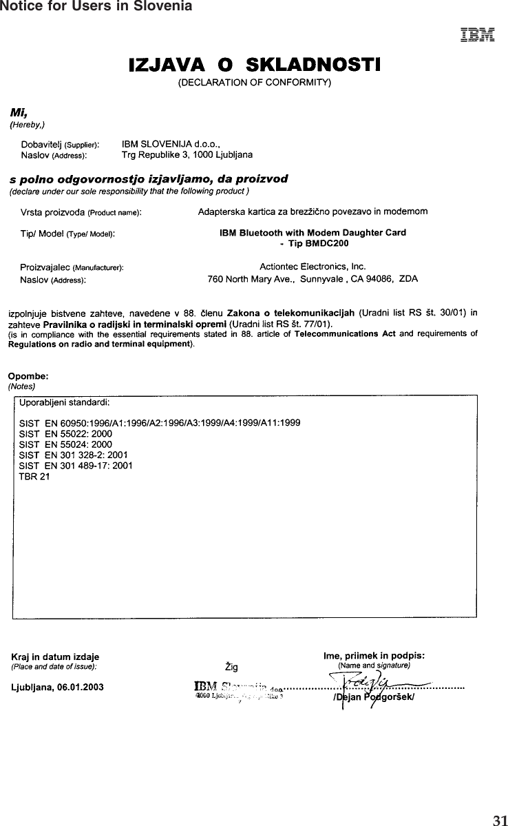 Notice for Users in Slovenia31