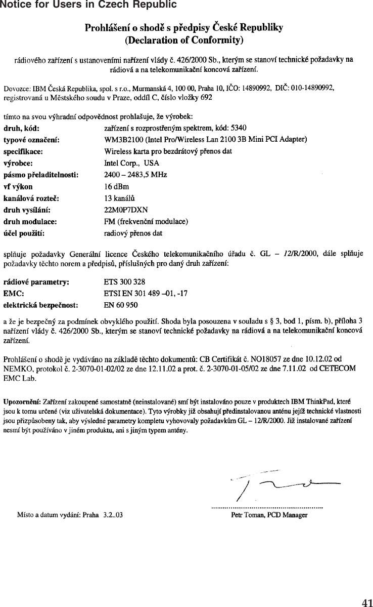Notice for Users in Czech Republic41