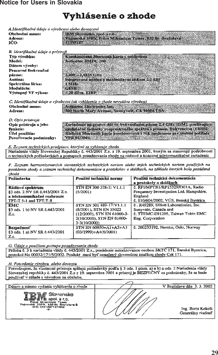 Notice for Users in Slovakia29