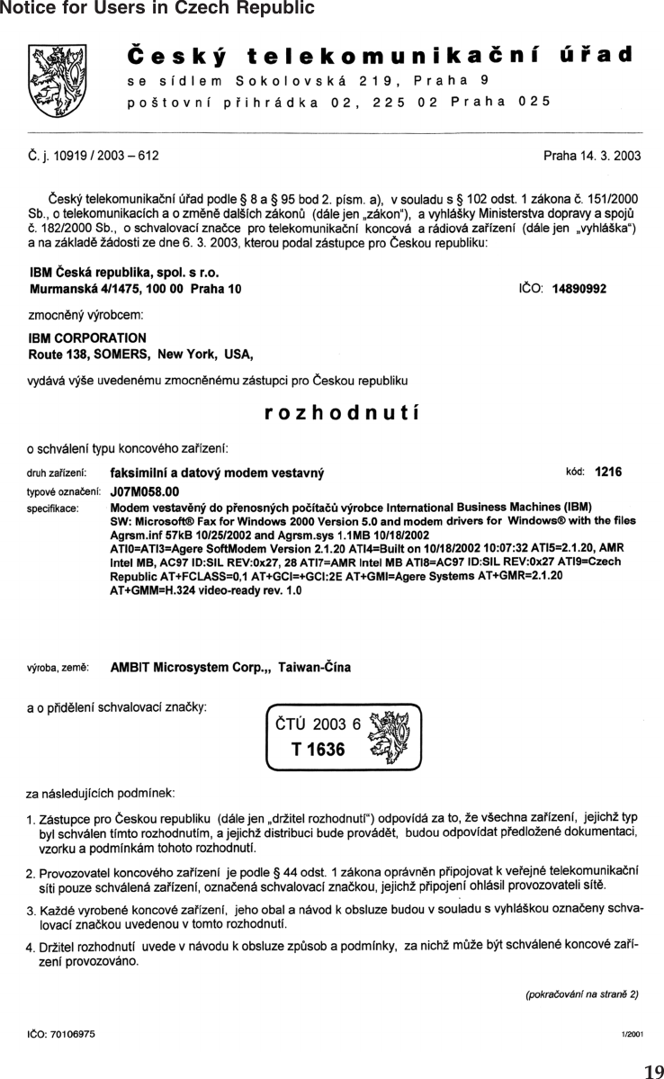 Notice for Users in Czech Republic19