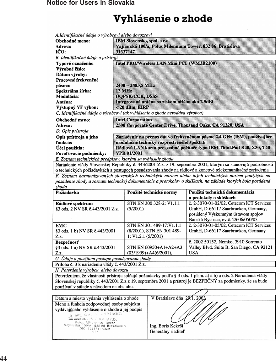 Notice for Users in Slovakia44