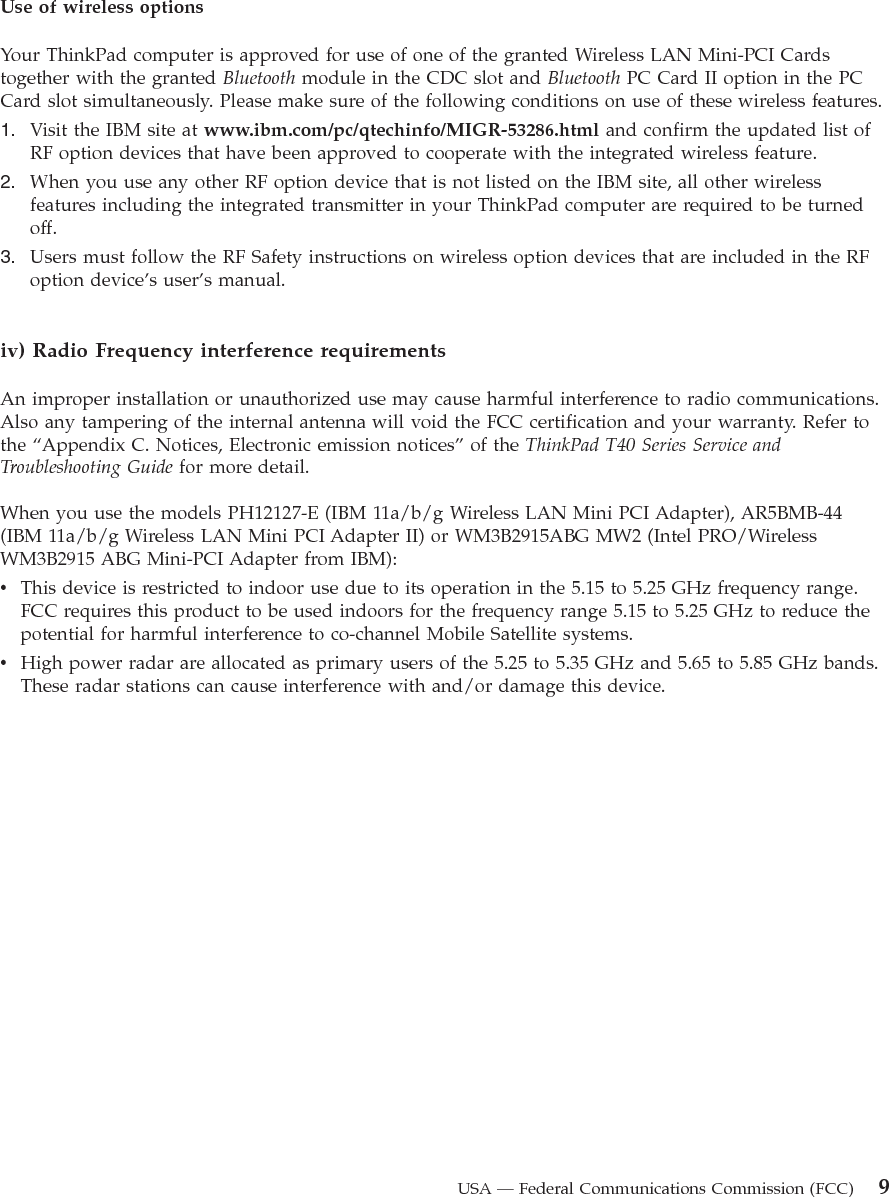 10 ThinkPad® T40 Series Regulatory Notice