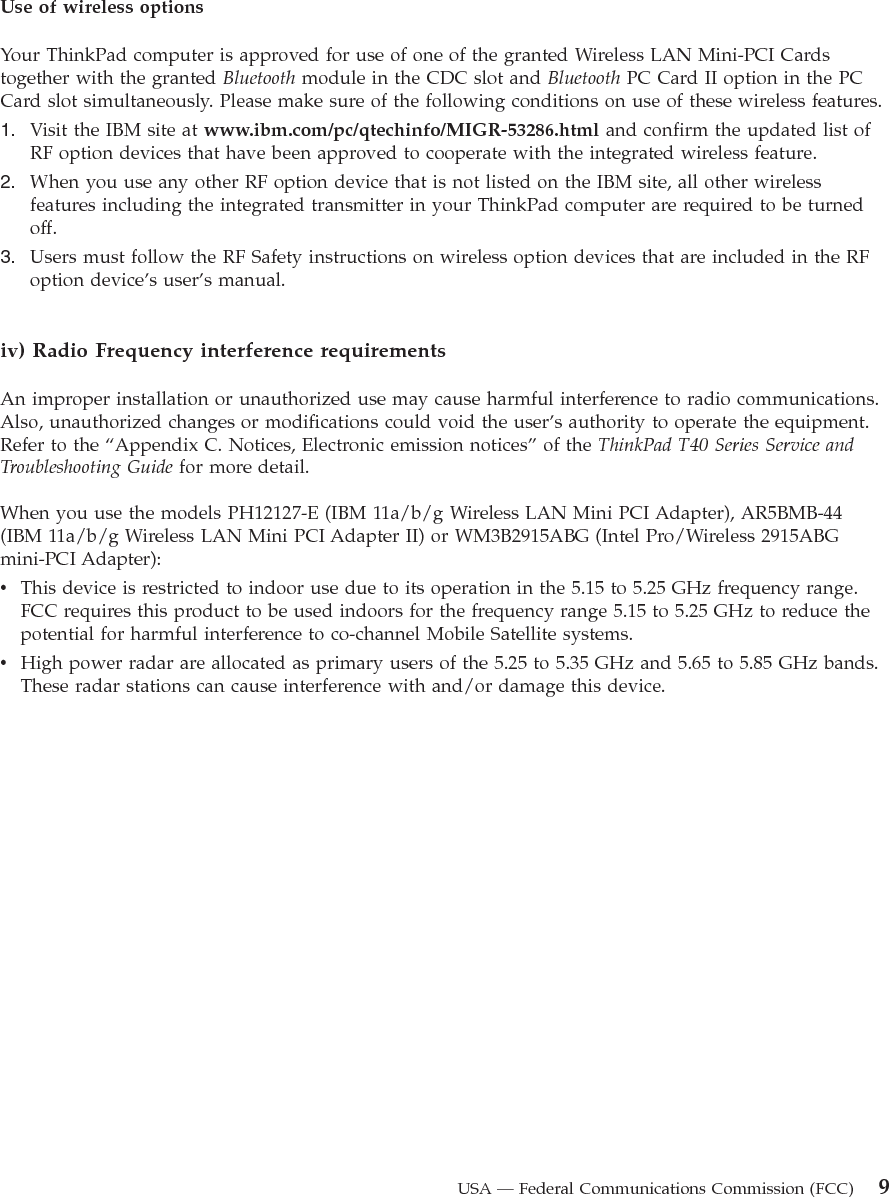 10 ThinkPad® T40 Series Regulatory Notice