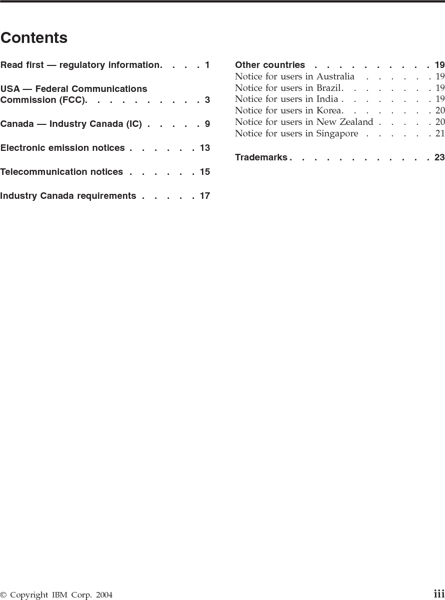 iv ThinkPad® T40 Series Regulatory Notice