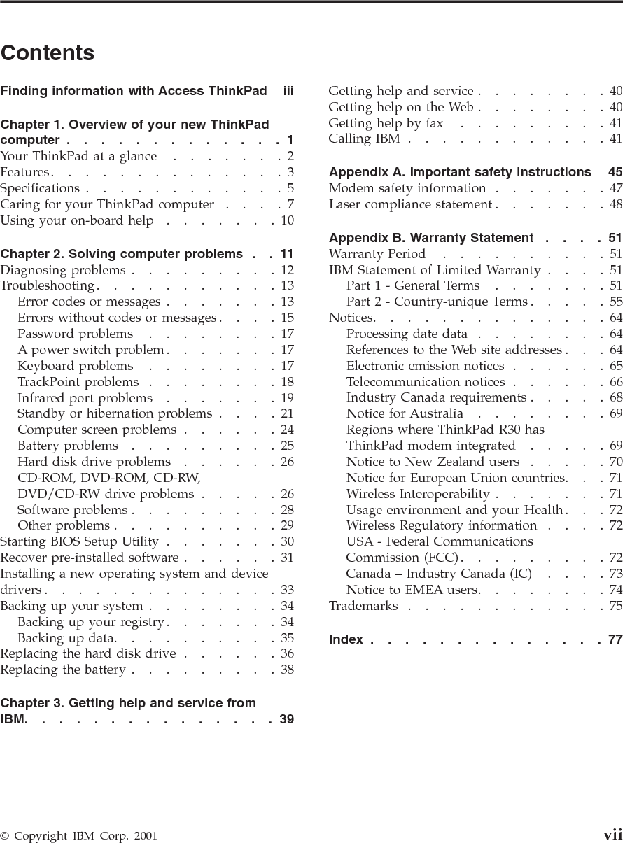 viii ThinkPad®R30 Service and Troubleshooting Guide