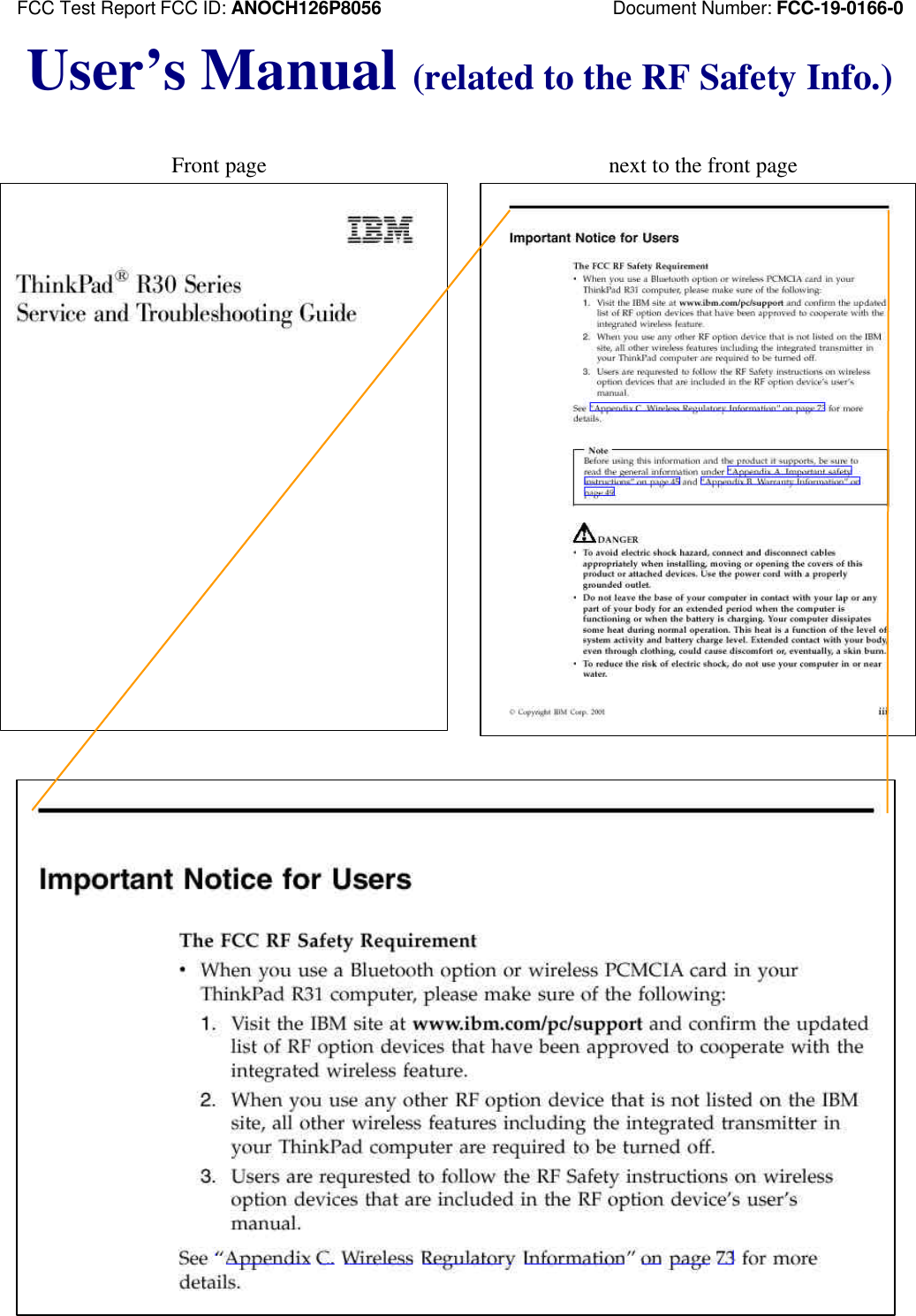 FCC Test Report FCC ID: ANOCH126P8056                         Document Number: FCC-19-0166-0User’s Manual (related to the RF Safety Info.)              Front page                               next to the front page