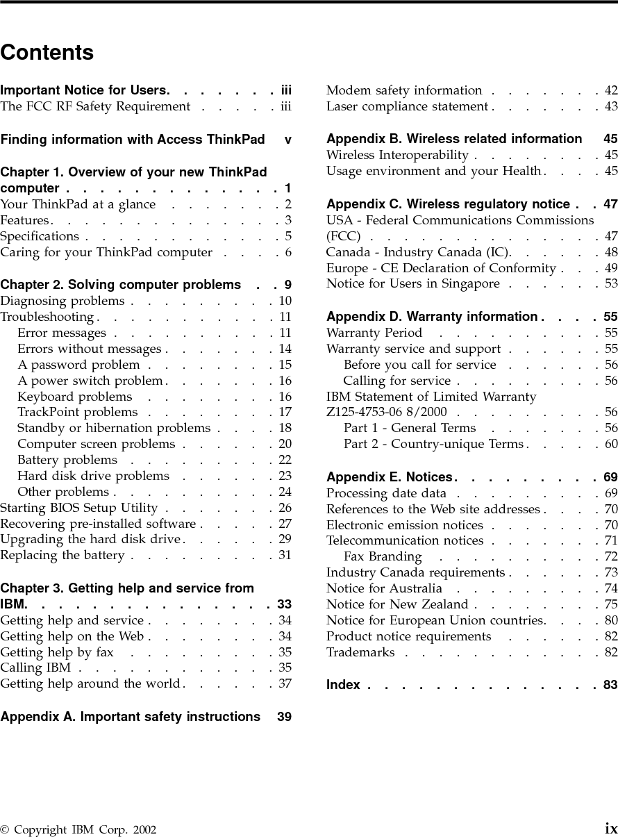 xThinkPad®T30 Series Service and Troubleshooting Guide