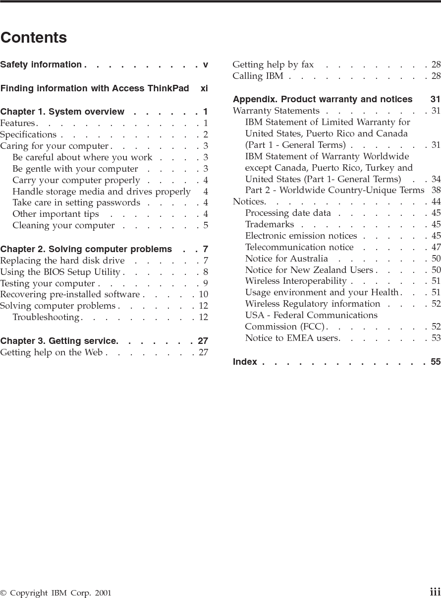iv ThinkPad X22 Service &amp; Troubleshooting Guide