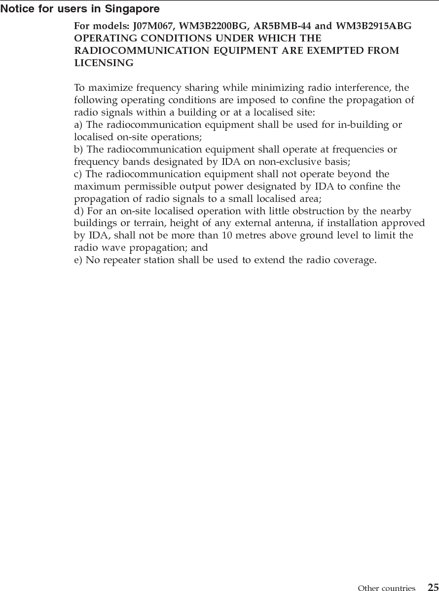 26 ThinkPad® X41 Tablet Series Regulatory Notice