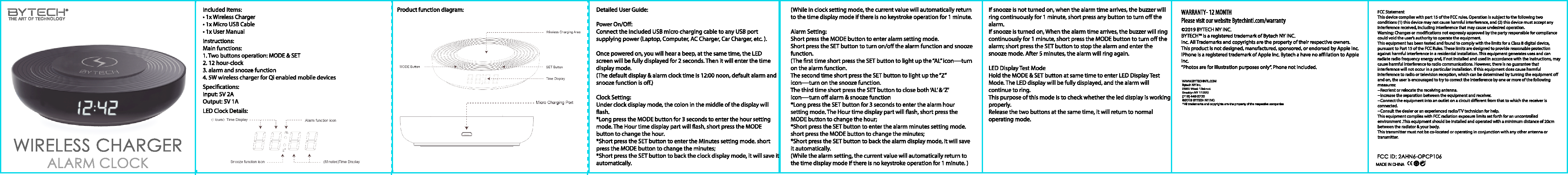 Bytech NY OPCP106 5W Wireless Charger ClockBK User Manual BY OP CP 106