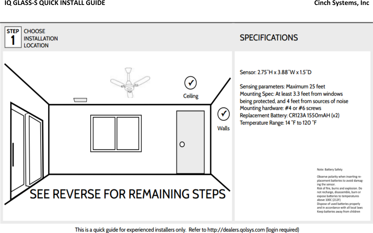 IQ GLASS-S QUICK INSTALL GUIDE                                                                                                                                Cinch Systems, Inc    