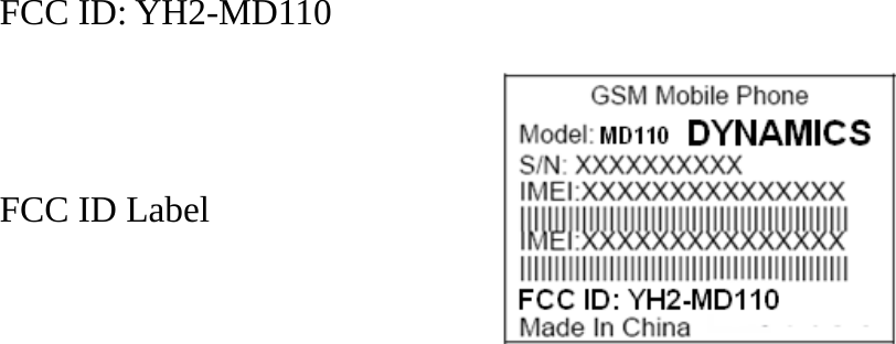 FCC ID: YH2-MD110 FCC ID Label   