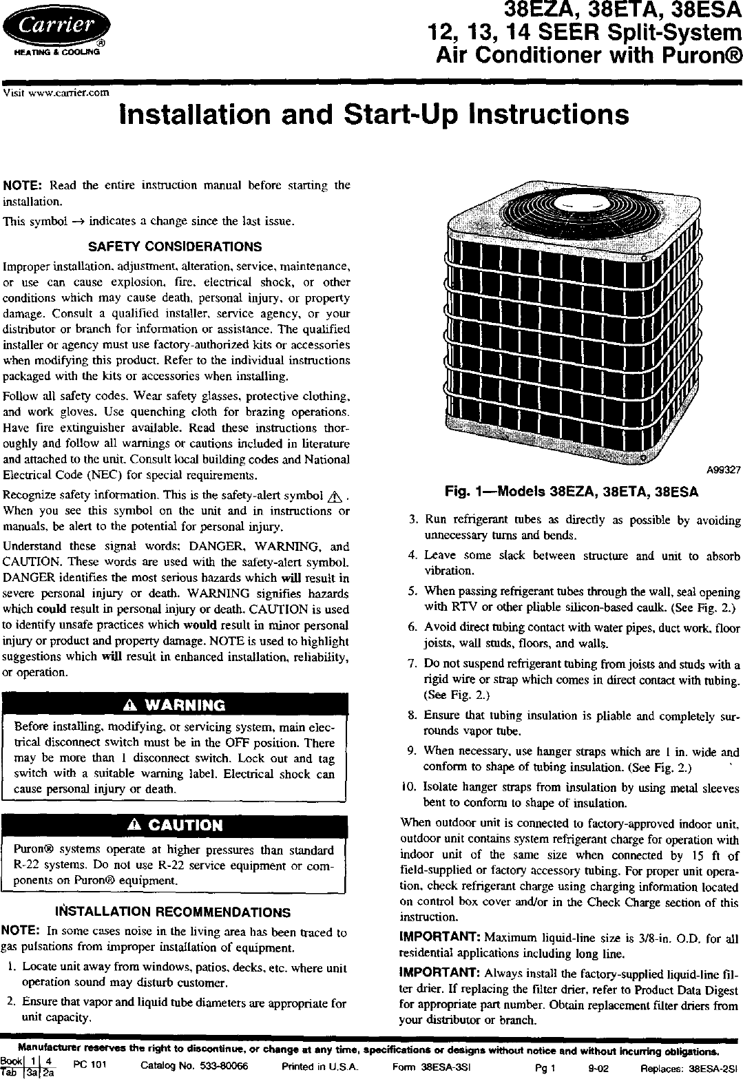 Page 1 of 8 - CARRIER  Air Conditioner/heat Pump(outside Unit) Manual L0211024