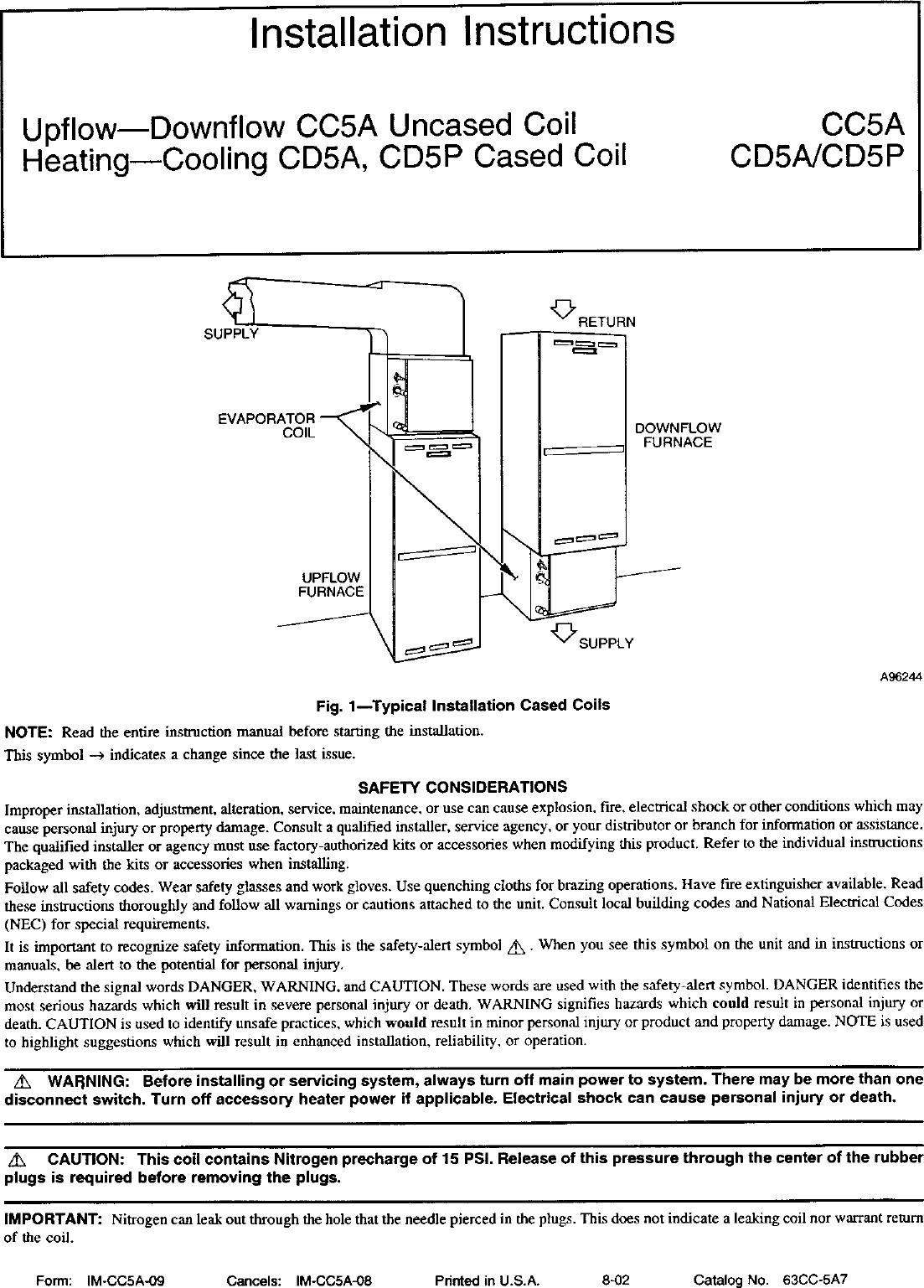 Page 1 of 8 - CARRIER  Evaporator Coils Manual L0211040