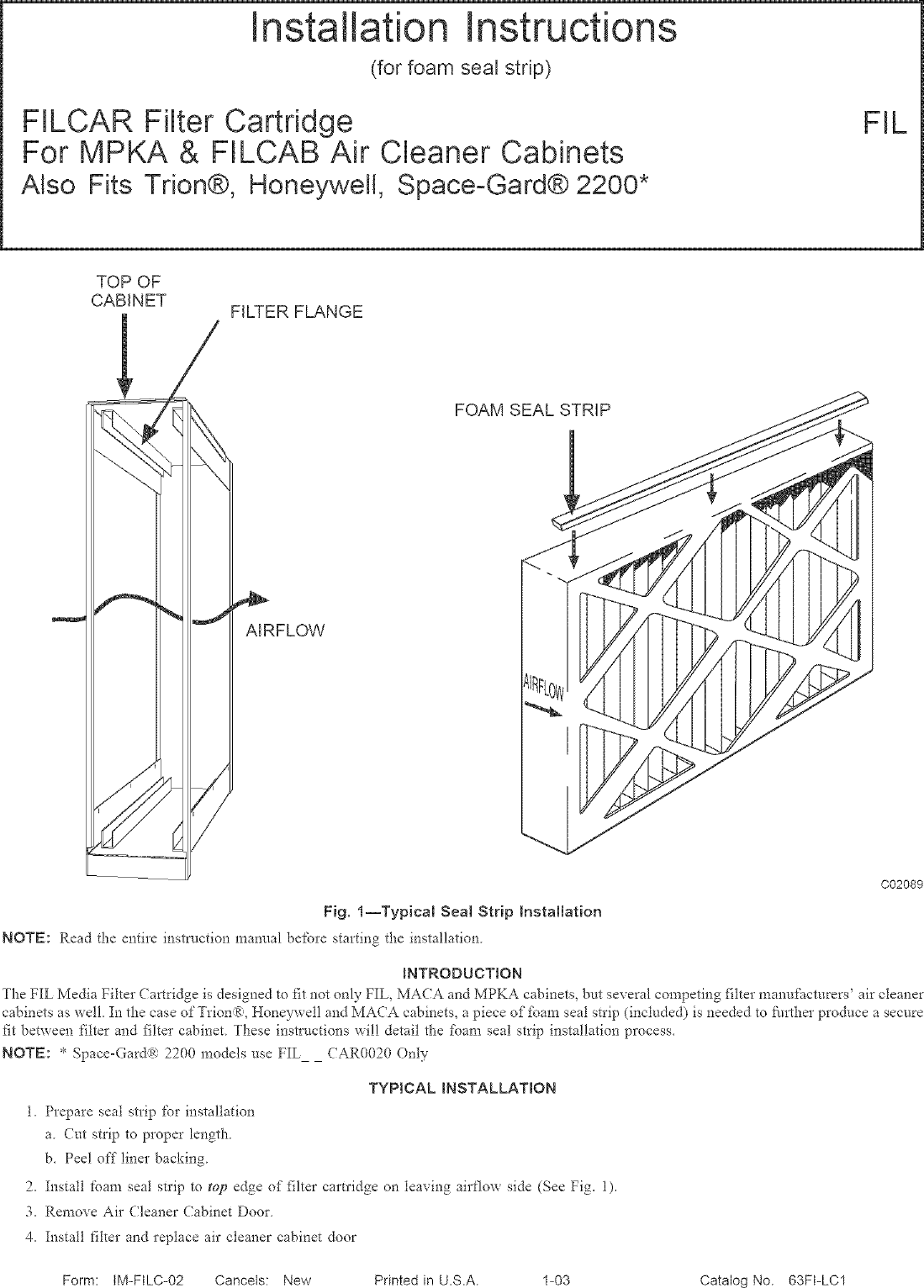 Page 1 of 2 - CARRIER  Air Cleaner Manual L0411141