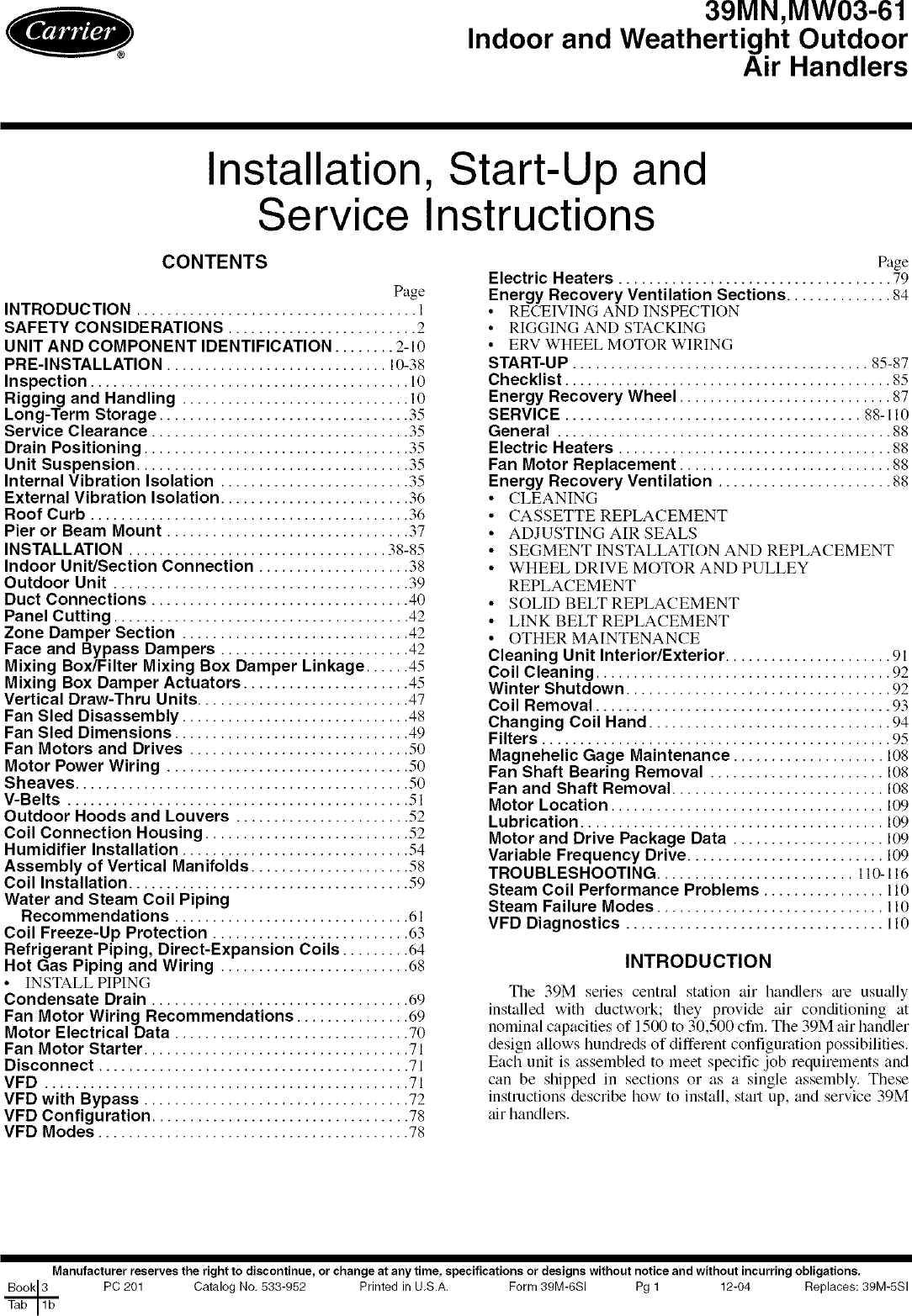 CARRIER Air Handler (indoor Blower&evap) Manual L0501315