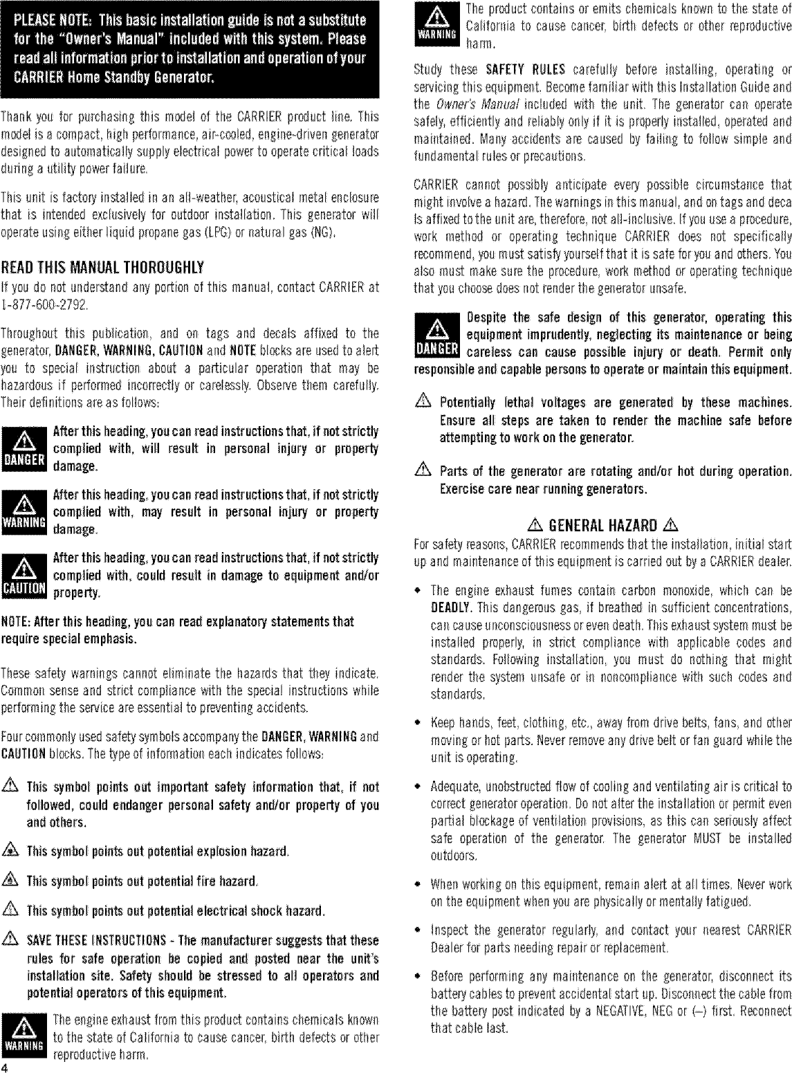 Page 4 of 8 - CARRIER  Home Generator Manual L0502275