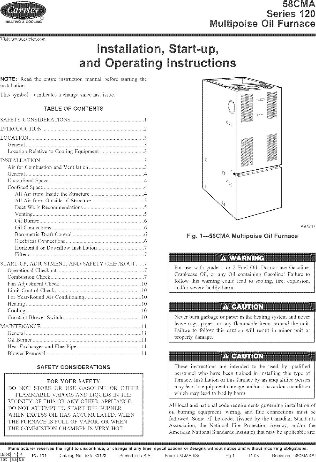 Page 1 of 12 - CARRIER  Furnace/Heater, Gas Manual L0520311