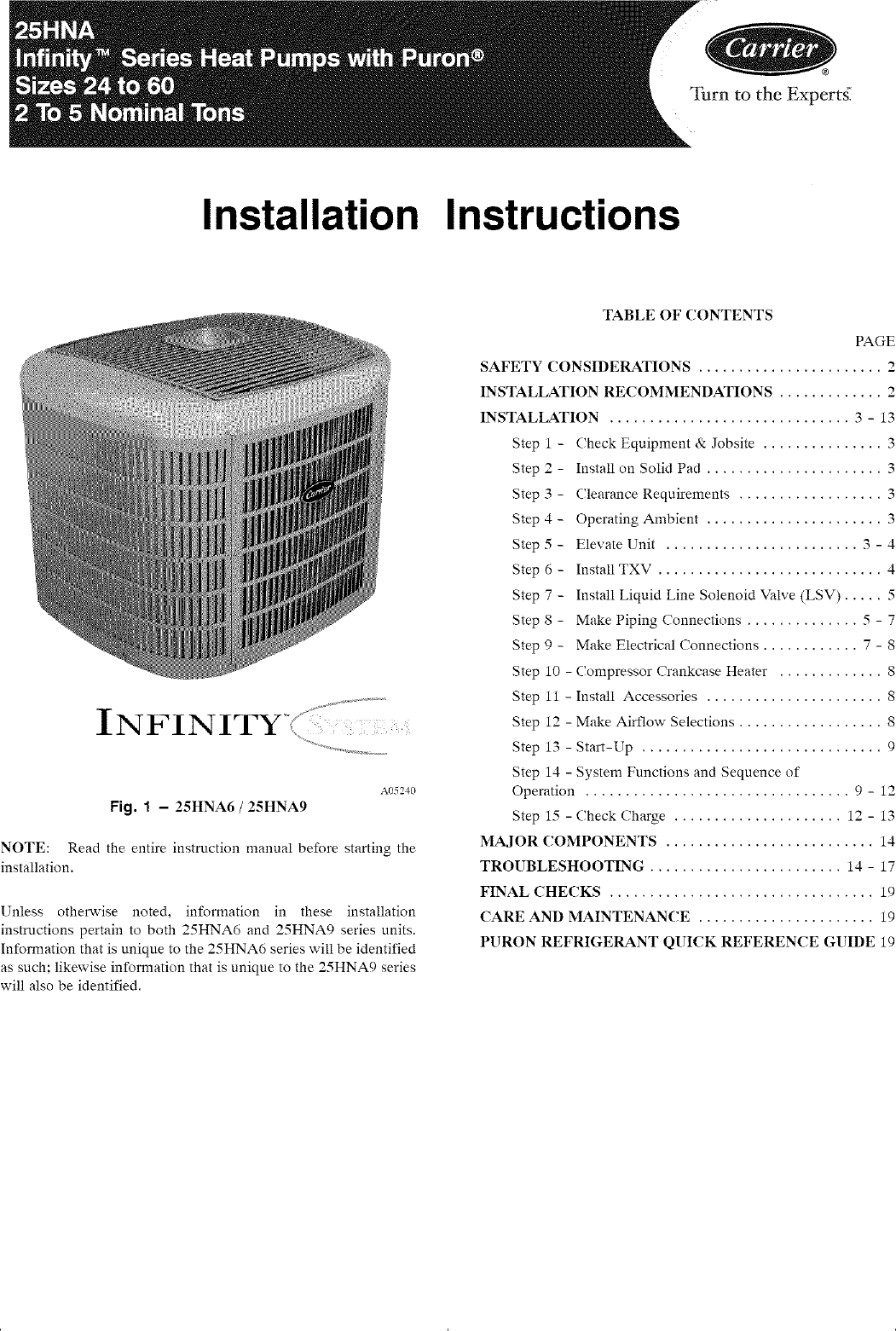 CARRIER Air Conditioner/heat Pump(outside Unit) Manual L0604185