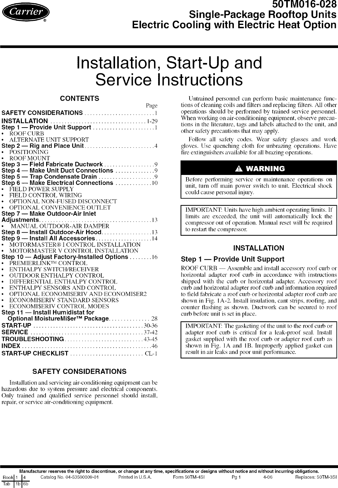 CARRIER Package Units(both Units Combined) Manual L0606347