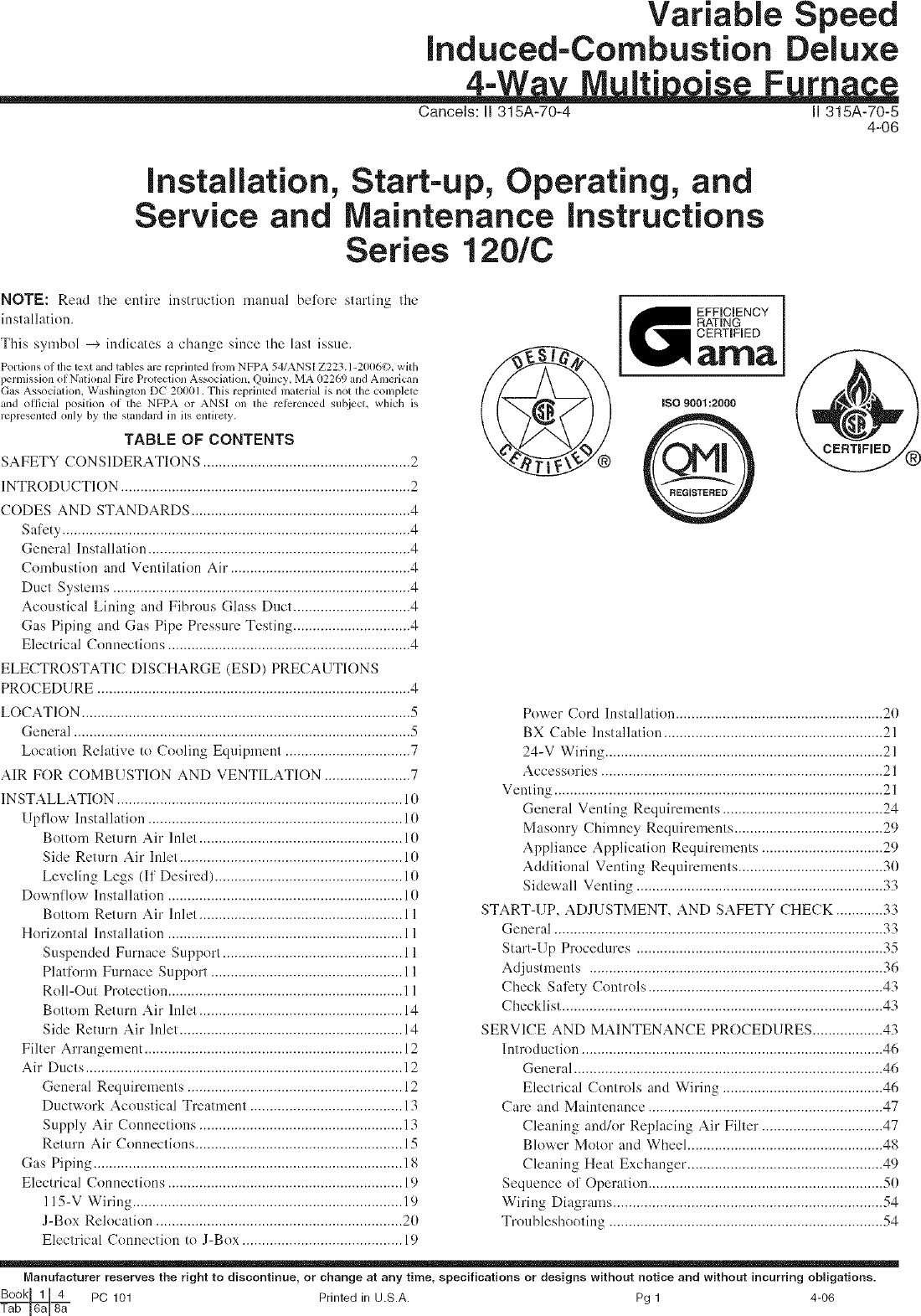 CARRIER Furnace/Heater, Gas Manual L0610583