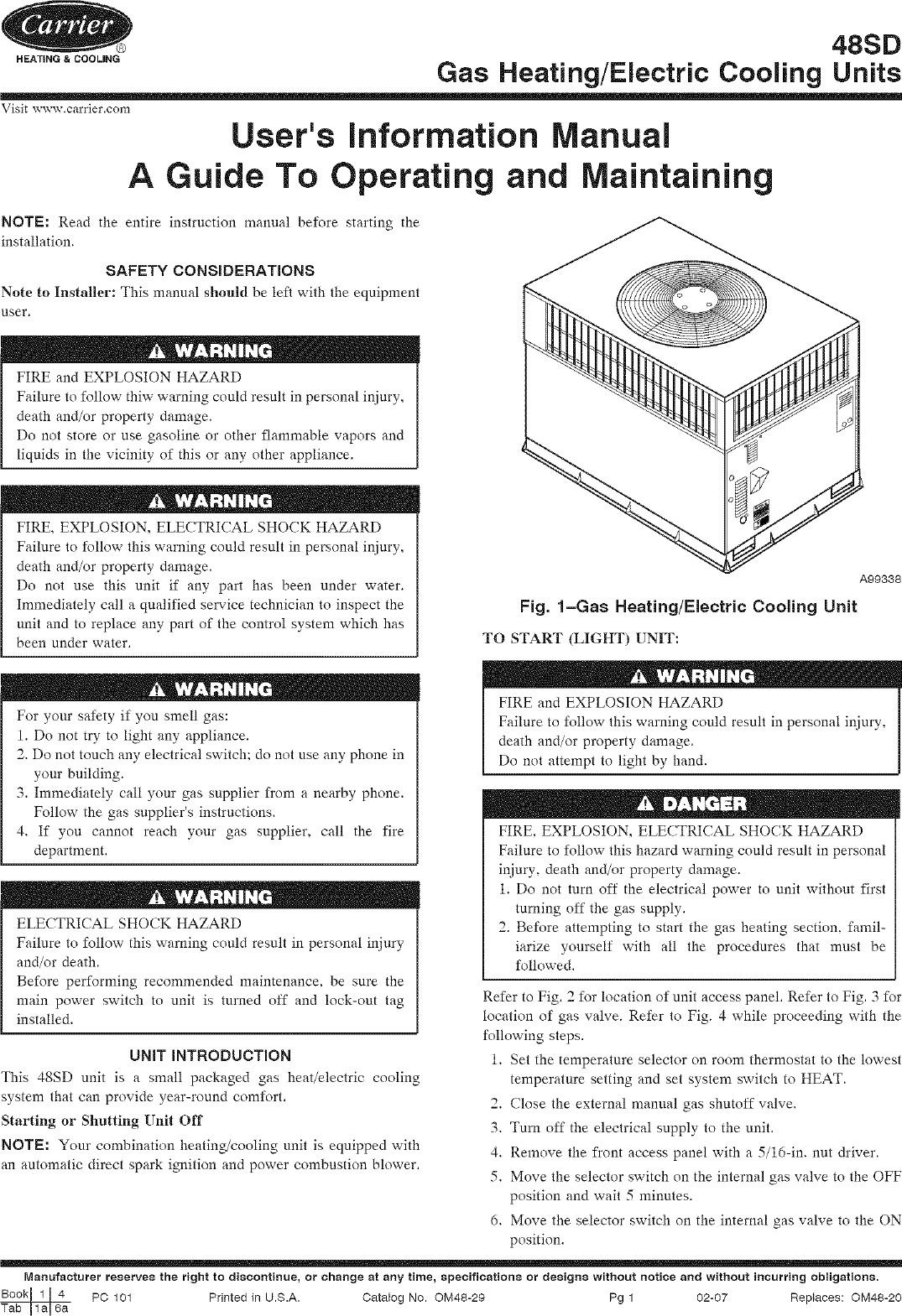 Page 1 of 6 - CARRIER  Package Units(both Units Combined) Manual L0703181