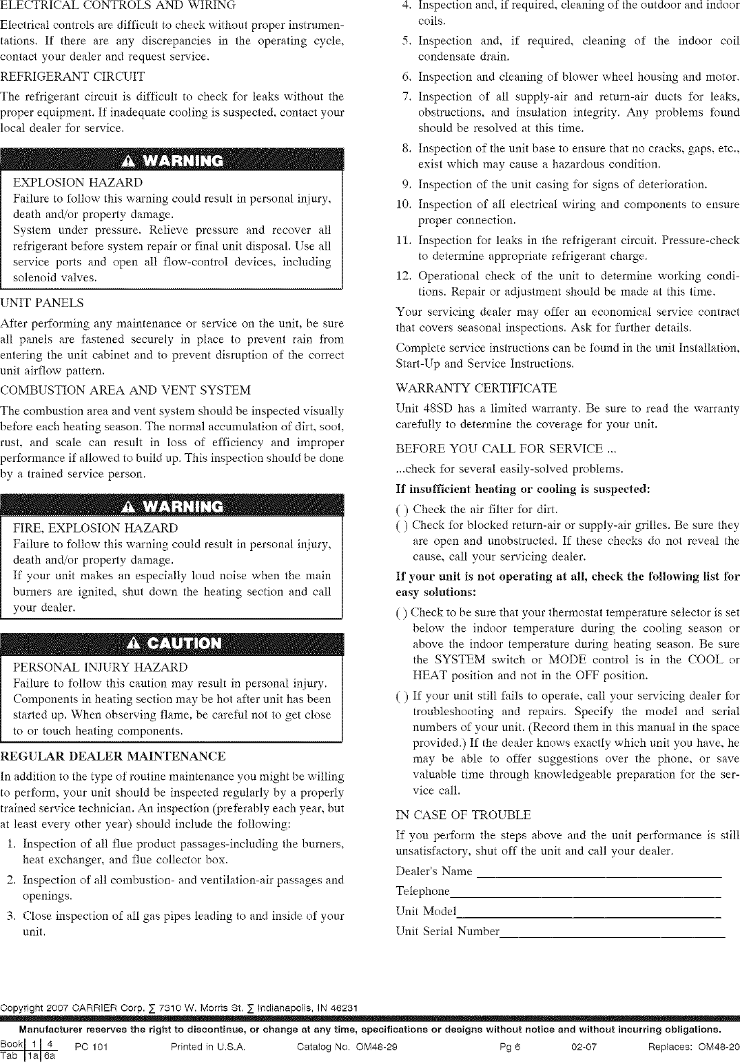 Page 6 of 6 - CARRIER  Package Units(both Units Combined) Manual L0703181