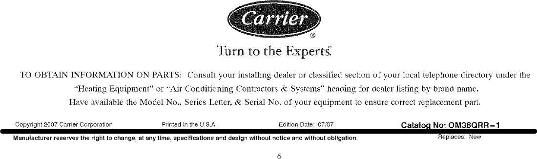Page 6 of 6 - CARRIER  Air Conditioner/heat Pump(outside Unit) Manual L0801126