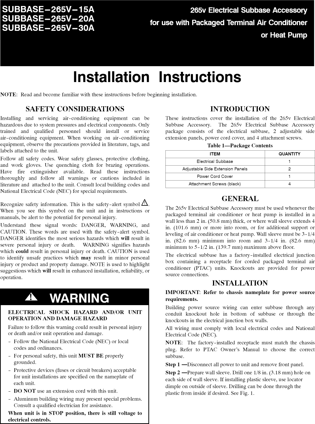 Page 1 of 4 - CARRIER  Package Units(both Units Combined) Manual L0812445