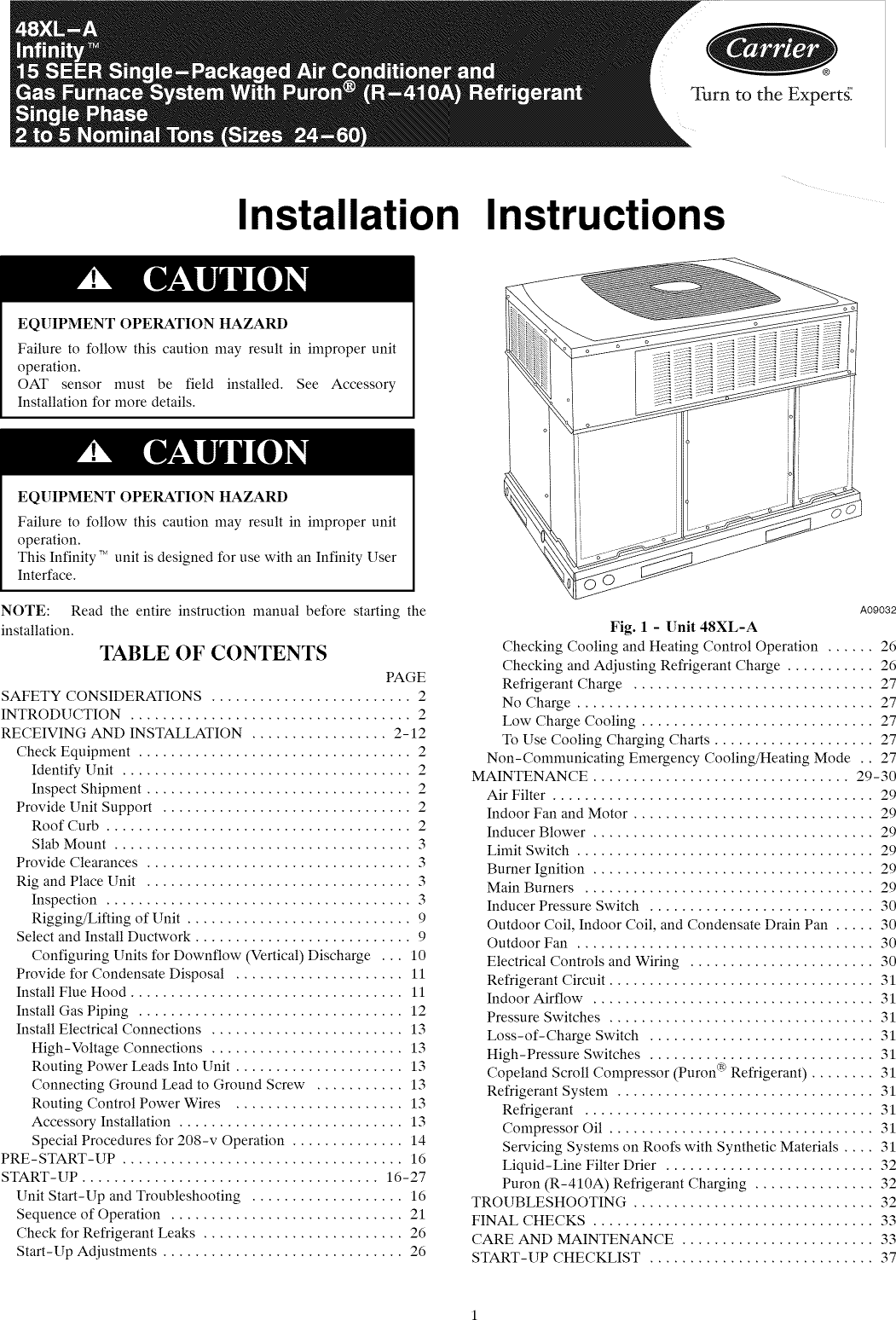 CARRIER Package Units(both Units Combined) Manual L0912143