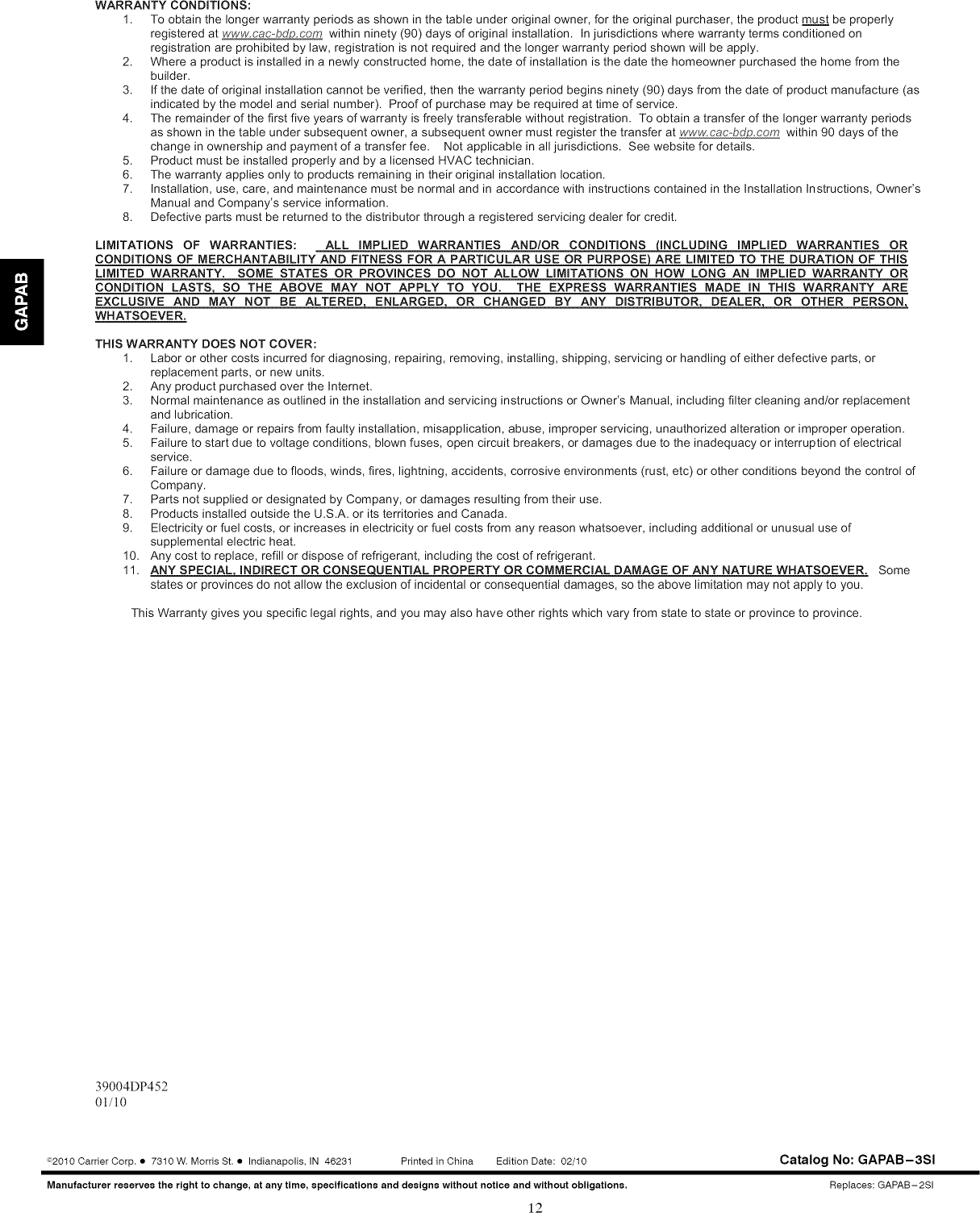 Page 12 of 12 - CARRIER  Air Cleaner Manual L1003417