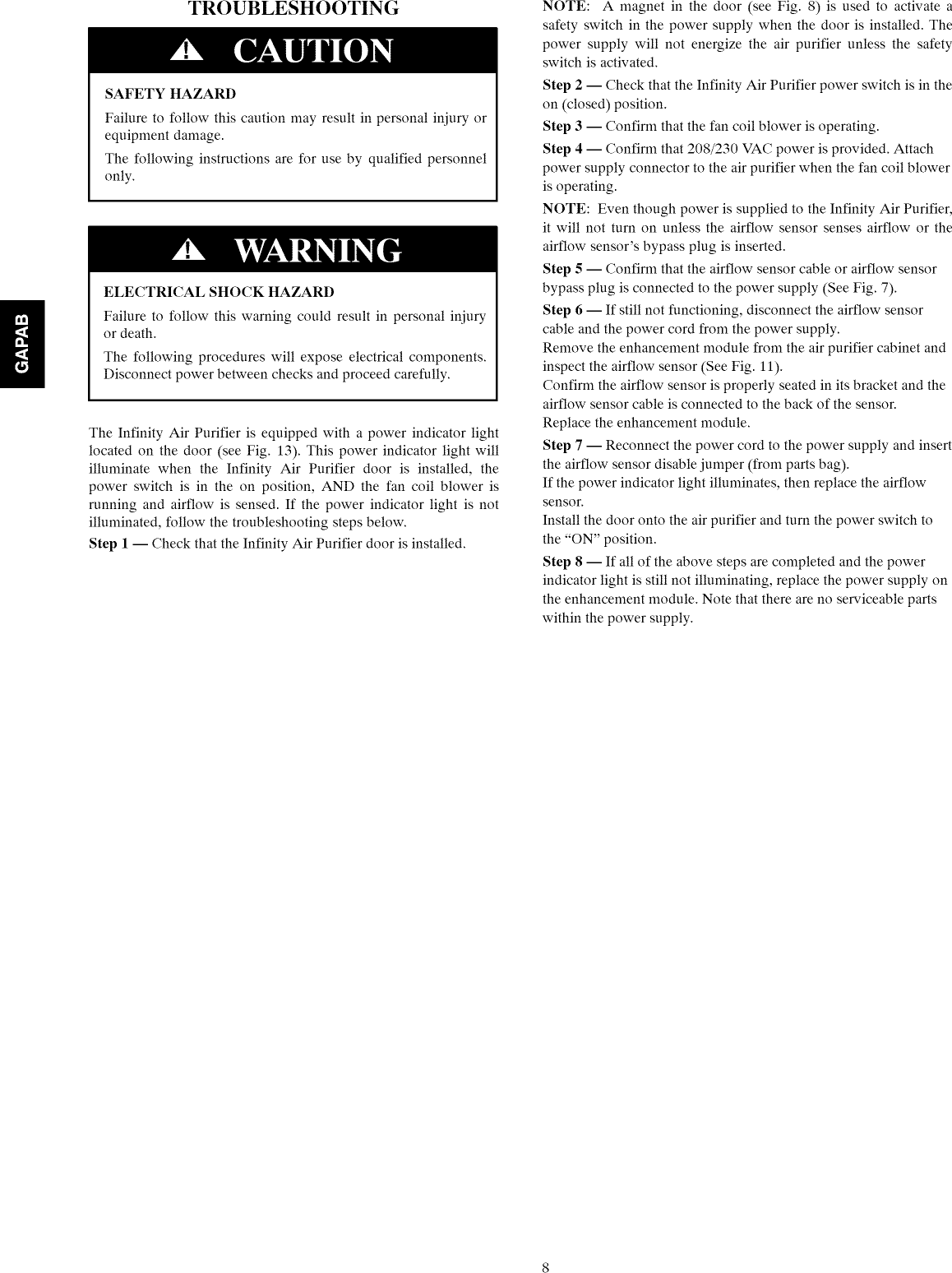 CARRIER Air Cleaner Manual L1003417