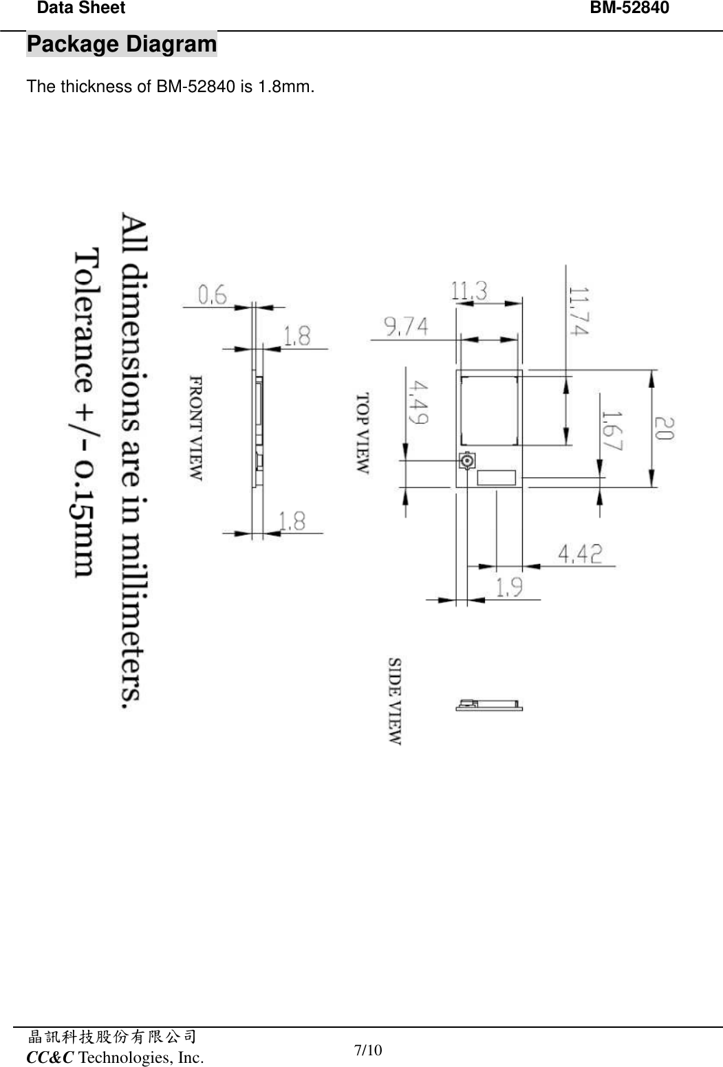 Page 8 of CC and C Technologies BM52840 BT5.0 Module User Manual