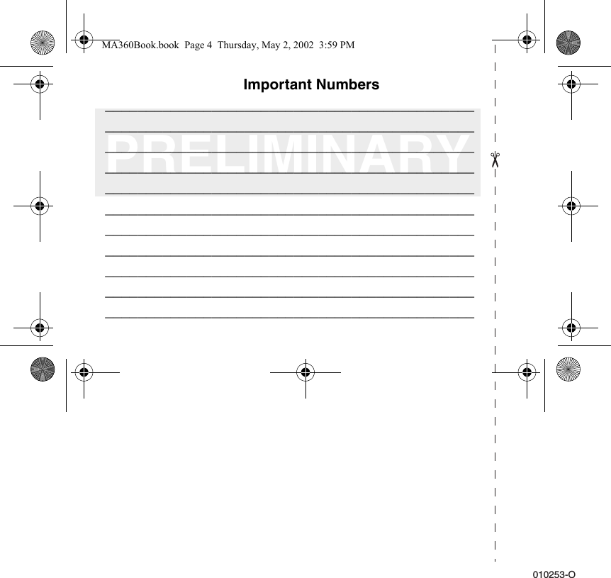 PRELIMINARY010253-OImportant Numbers_______________________________________________________________________________________________________________________________________________________________________________________________________________________________________________________________________________________________________________________________________________________________________________________________________________________________________________________________________________________________________________MA360Book.book  Page 4  Thursday, May 2, 2002  3:59 PM