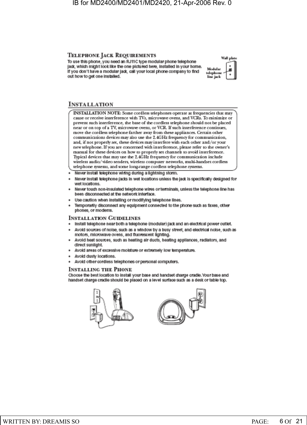 IB for MD2400/MD2401/MD2420, 21-Apr-2006 Rev. 0  WRITTEN BY: DREAMIS SO                                                  PAGE:  6Of 21     