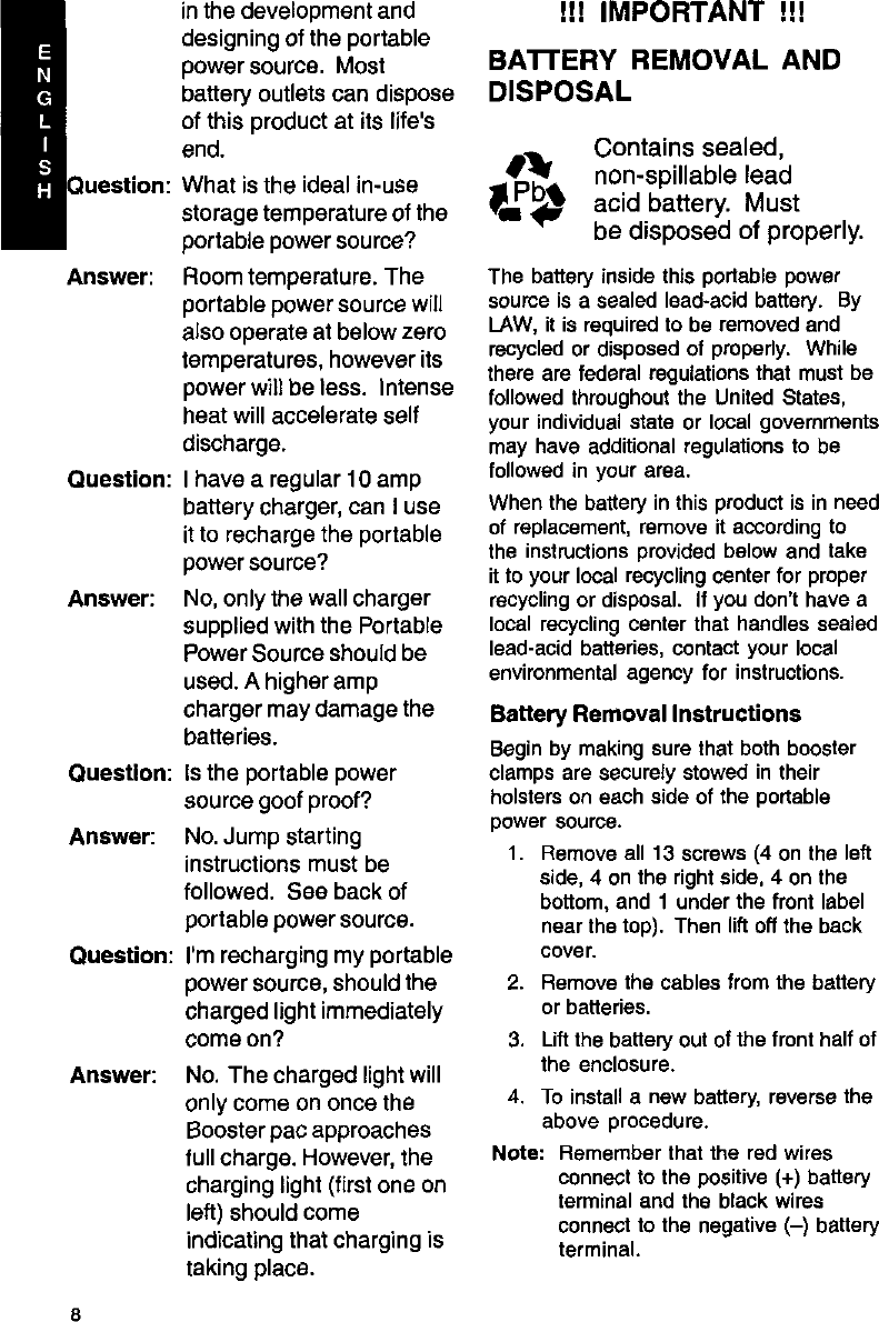 Page 8 of 8 - CENTURY  Battery Charger Manual L0307348