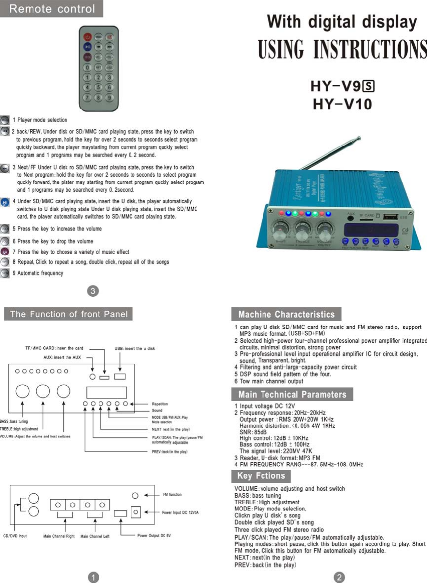 CHAOZHOU CITY XIANGQIAO DISTRICT HONGYU ELECTRICAL APPLIANCE FACTORY HYV10 POWER AMPLIFIER User