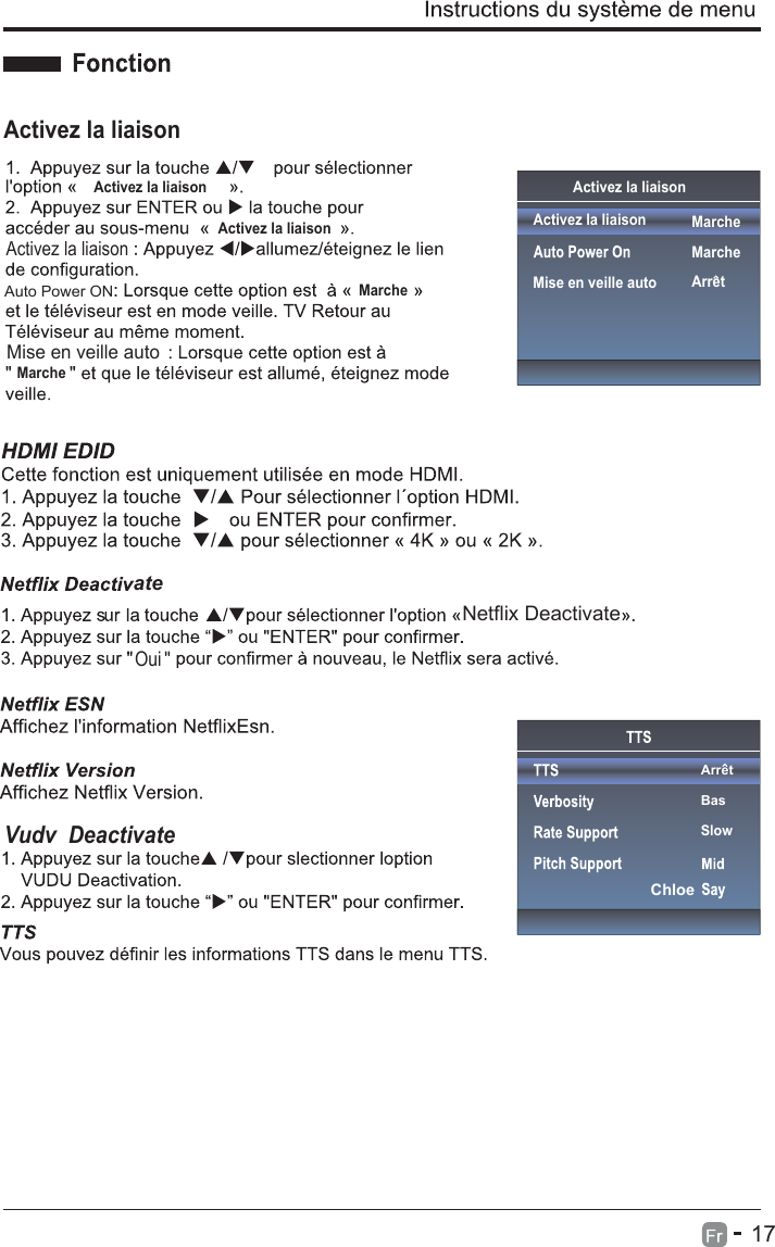 17Activez la liaisonActivez la liaisonActivez la liaisonActivez la liaisonAuto Power ONActivez la liaisonActivez la liaisonMarcheArretMarcheMarcheMarcheMise en veille autoMise en veille autoArretBasSlowChloeVudv  DeactivateateNetflix DeactivateOui