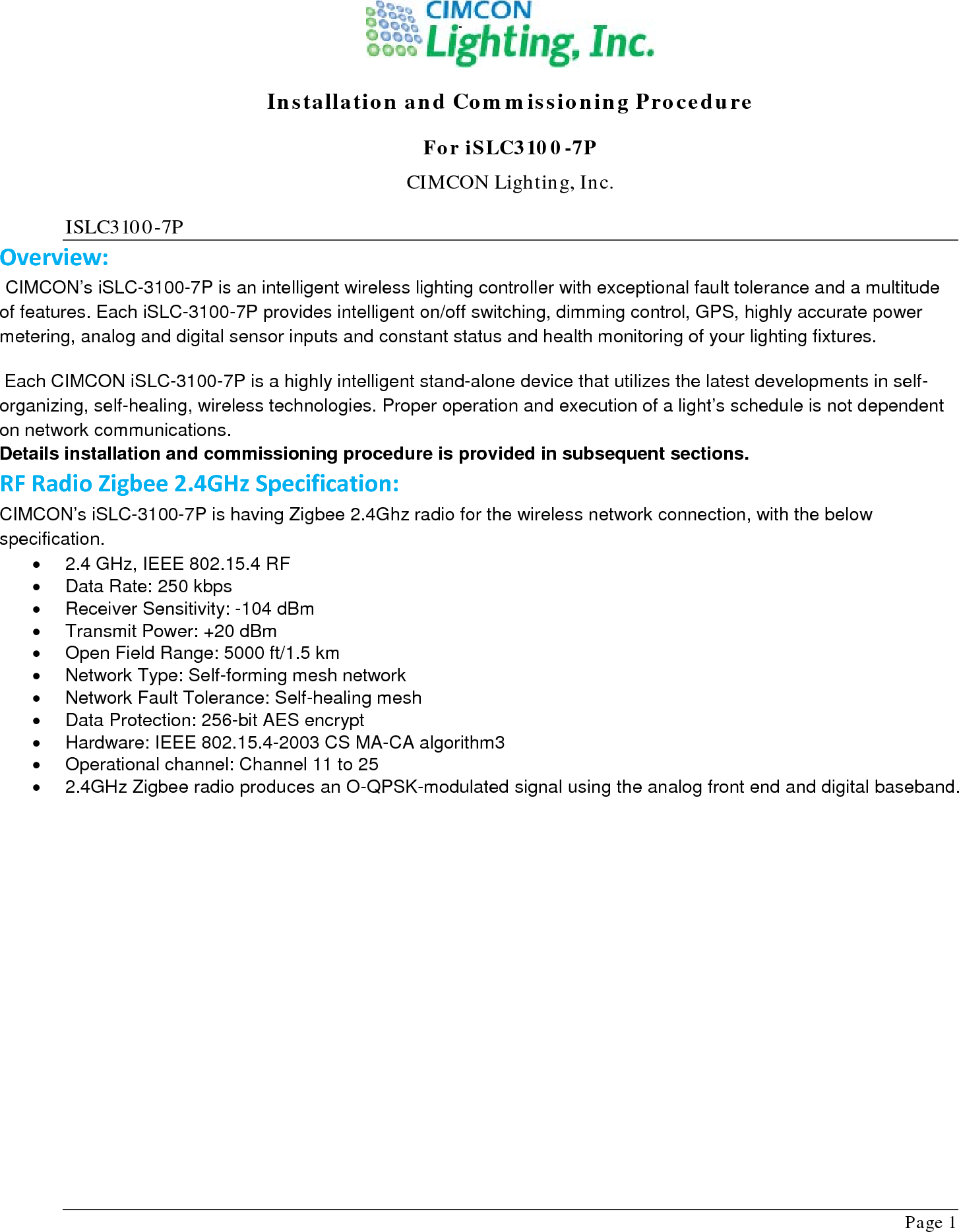 CIMCON Lighting CL31007P Photocontroller User Manual