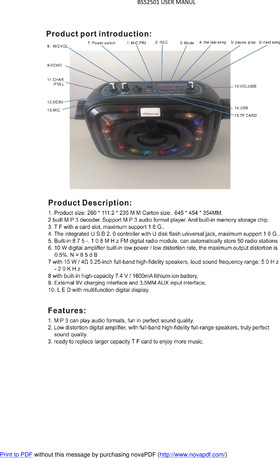 BS52501 USER MANUL   Print to PDF without this message by purchasing novaPDF (http://www.novapdf.com/)